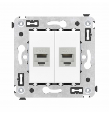 Компьютерная розетка RJ-45 без шторки в стену, кат.6 двойная экранированная, Avanti, Белое облако