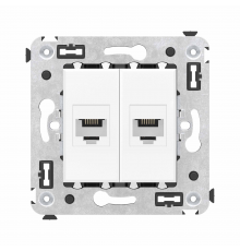 Телефонная розетка RJ-12 без шторки в стену двойная, Avanti, Белое облако