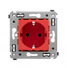 Розетка в стену, 2P+E, с з/ш, Avanti, Красный квадрат