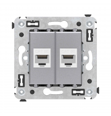 Компьютерная розетка RJ-45 без шторки в стену, кат.5е двойная, Avanti, Закаленная сталь