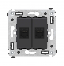 Компьютерная розетка RJ-45 без шторки в стену, кат.5е двойная, Avanti, Черный матовый