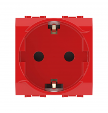 Электрическая розетка, с заземлением, со шторками, красная, 2 мод.