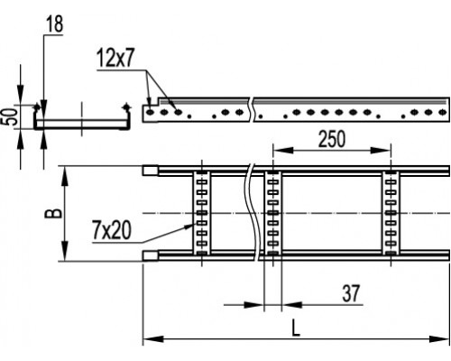 LI5030 | Лестничный лоток 50х300 плюс, L 3000