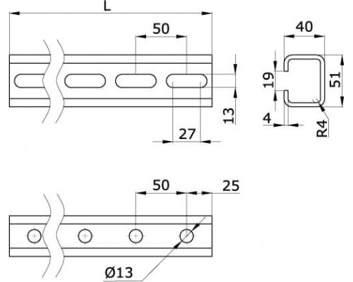 BPM5108HDZ | C-профиль 51х40х4 L800 горячеоцинкованный