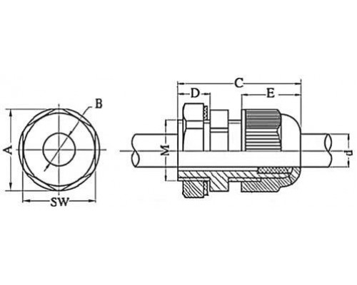 52600R | Зажим кабельный с контргайкой, IP68, PG9, д.4 - 8мм (розница)