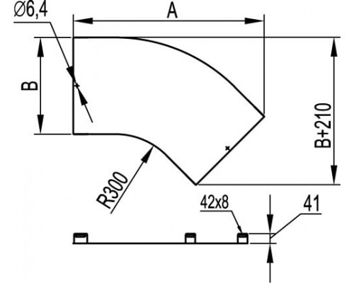 LK0630 | Крышка на угол горизонтальный 45º, осн.600, R-300