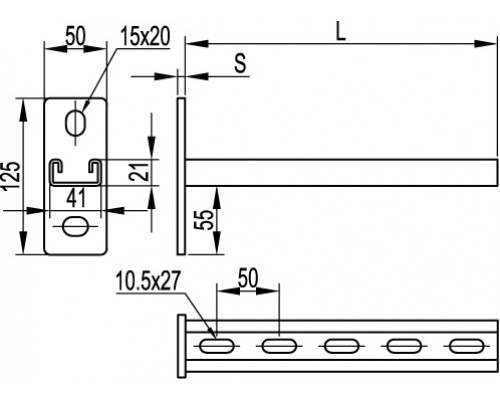 BBP2120ZL | Консоль одиночная, 41х21, осн.200 мм, цинк-ламельная