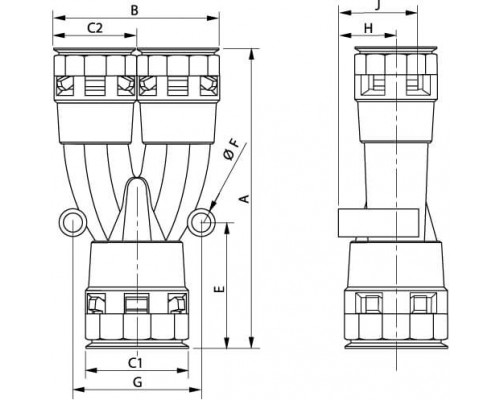 PAY483636N | Разветвитель DN 1х48 + 2х36 мм, полиамид, цвет черный