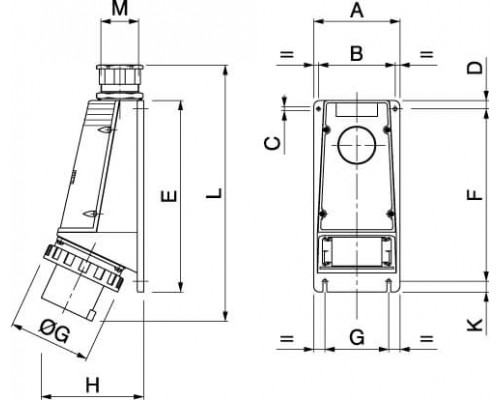 DIS245M6398 | Вилка настенная IP67 63А 3P+E+N 400В