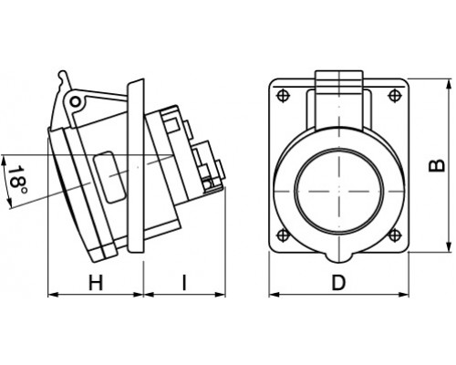 DIS4133263 | Розетка панельная с наклоном  IP44 32А 2P+E 230В