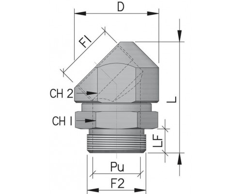 6028-20G | Поворотный адаптер 45° M20x1,5, IP68/IP67, никелированная латунь