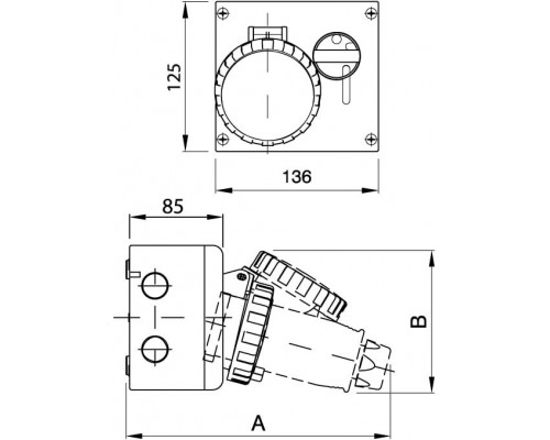 DIS5053283 | Розетка настенная с механической блокировкой и верхним расположением разъема IP67 32А 2P+E 230В