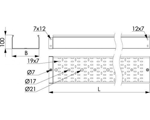 3534312ZL | Лоток перфорированный 200х100 L 3000 толщ. 1,2 мм, цинк-ламельный