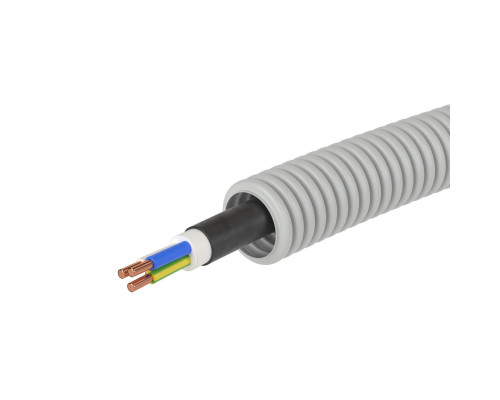 9L916100 | Электротруба ПВХ гибкая гофр. д.16мм, цвет серый, с кабелем ВВГнг(А)-LS 3х1,5мм² РЭК ГОСТ+, 100м