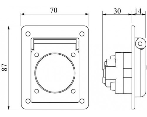 DIS5704061 | Розетка панельная, IP54, с увеличенным фланцем 70x87