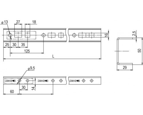BPT2909 | Профиль прямолинейный, L1125, толщ.2,5 мм, на 9 рожков