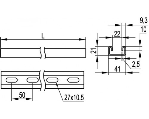 BPM2110 | С-образный профиль 41х21, L1000, толщ.2,5 мм