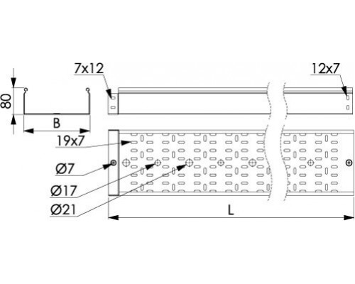 3530412ZL | Лоток перфорированный 200х80 L 3000 толщ. 1,2 мм, цинк-ламельный