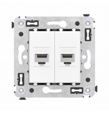 Компьютерная розетка RJ-45 без шторки в стену, кат.6А двойная, Avanti, Белое облако