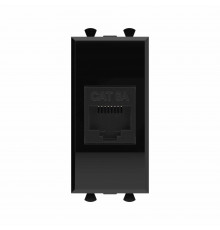 Компьютерная розетка RJ-45 без шторки модульная, кат.6А, Avanti, Черный квадрат, 1 модуль
