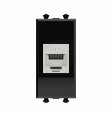 Компьютерная розетка RJ-45 без шторки модульная, кат.6А экранированная, Avanti, Черный квадрат, 1 модуль