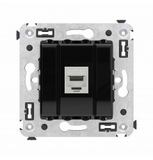 Компьютерная розетка RJ-45 без шторки в стену, кат.6А одинарная экранированная, Avanti, Черный квадрат