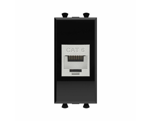 Компьютерная розетка RJ-45 без шторки модульная, кат.6 экранированная, Avanti, Черный квадрат, 1 модуль 4402791 | Компьютерная розетка RJ-45 без шторки модульная, кат.6 экранированная, Avanti, Черный квадрат, 1 модуль