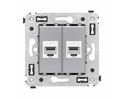 Компьютерная розетка RJ-45 без шторки в стену, кат.6А двойная, Avanti, Закаленная сталь 4404674 | Компьютерная розетка RJ-45 без шторки в стену, кат.6А двойная, Avanti, Закаленная сталь