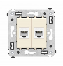Компьютерная розетка RJ-45 без шторки в стену, кат.6А двойная, Avanti, Ванильная дымка