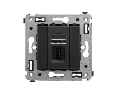 USB 3.0 розетка одинарная в стену, тип А-А, Avanti, Черный матовый 4412303 | USB 3.0 розетка одинарная в стену, тип А-А, Avanti, Черный матовый