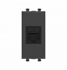 Компьютерная розетка RJ-45 без шторки модульная, кат.6А, Avanti, Черный матовый, 1 модуль