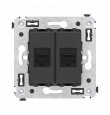 Компьютерная розетка RJ-45 без шторки в стену, кат.6А двойная, Avanti, Черный матовый