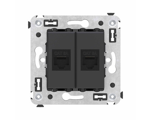 Компьютерная розетка RJ-45 без шторки в стену, кат.6А двойная, Avanti, Черный матовый 4412674 | Компьютерная розетка RJ-45 без шторки в стену, кат.6А двойная, Avanti, Черный матовый