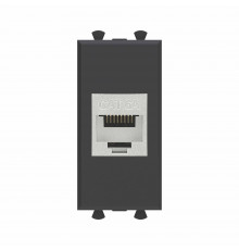 Компьютерная розетка RJ-45 без шторки модульная, кат.6А экранированная, Avanti, Черный матовый, 1 модуль