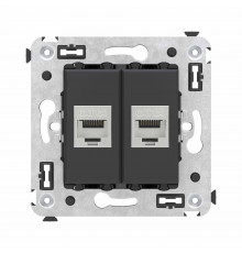 Компьютерная розетка RJ-45 без шторки в стену, кат.6А двойная экранированная, Avanti, Черный матовый