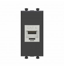 Компьютерная розетка RJ-45 без шторки модульная, кат.6 экранированная, Avanti, Черный матовый, 1 модуль
