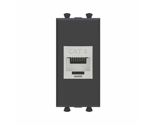 Компьютерная розетка RJ-45 без шторки модульная, кат.6 экранированная, Avanti, Черный матовый, 1 модуль 4412791 | Компьютерная розетка RJ-45 без шторки модульная, кат.6 экранированная, Avanti, Черный матовый, 1 модуль