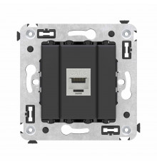 Компьютерная розетка RJ-45 без шторки в стену, кат.6 одинарная экранированная, Avanti, Черный матовый