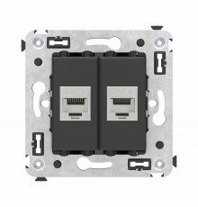 Компьютерная розетка RJ-45 без шторки в стену, кат.6 двойная экранированная, Avanti, Черный матовый