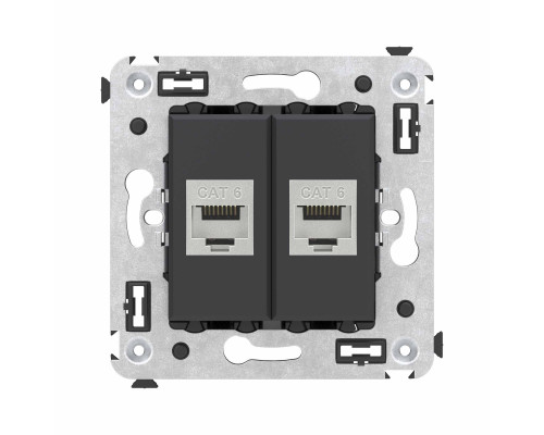 Компьютерная розетка RJ-45 без шторки в стену, кат.6 двойная экранированная, Avanti, Черный матовый 4412794 | Компьютерная розетка RJ-45 без шторки в стену, кат.6 двойная экранированная, Avanti, Черный матовый