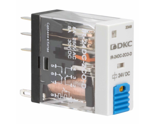 Реле миниатюрное промышленное, 2CO, ком. ток 8А, AgSnO₂, напряжение 110VDC, опция: тест-кнопка+светодиод+защитный диод IR-110DC-2CO-D | Реле миниатюрное промышленное, 2CO, ком. ток 8А, AgSnO₂, напряжение 110VDC, опция: тест-кнопка+светодиод+защитный диод