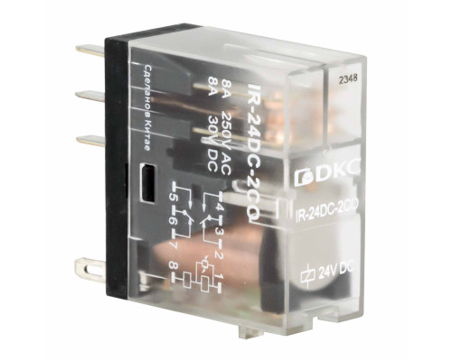 IR-24DC-2CO | Реле миниатюрное промышленное, 2CO, ком. ток 8А, AgSnO2, напряжение 24V DC, опция: светодиод