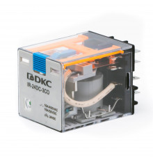 Реле миниатюрное силовое, 3CO, ком. ток 16А, AgSnO2, напряжение 24V DC, опция: тест-кнопка+светодиод+защитный диод