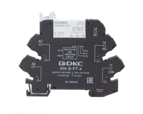 IRK-110UC-1CO-PT | Реле интерфейсное, 1CO, ком. ток 6А, AgSnO2, напряжение 110V AC/DC, push-in клеммы.