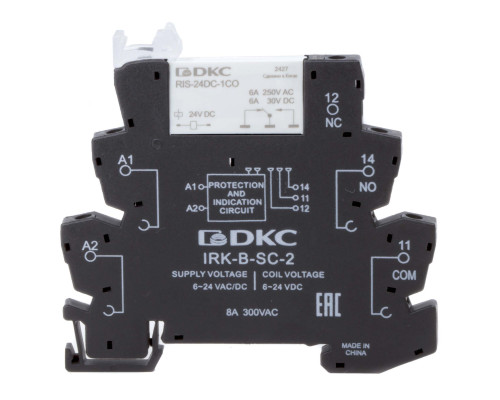 IRK-12UC-1CO | Реле интерфейсное, 1CO, ком. ток 6А, AgSnO2, напряжение 12V AC/DC, винтовые клеммы.