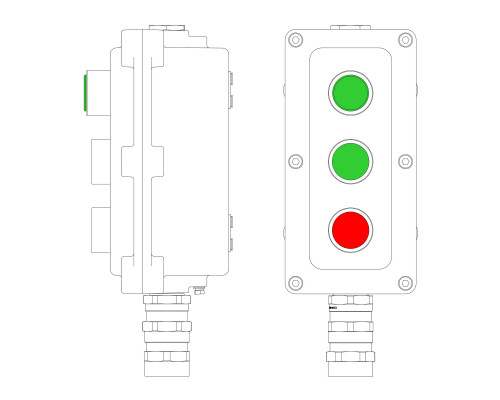 Взрывонепроницаемый пост управления из алюминия LCSD-03-B-MC-L1G(220)x1-P1G(11)x1-P1R(11)x1-PCMB-KA3MHK / 1Ex d IIB T5 Gb / Ex tb IIIC T95°С Db IP66 LCSD21000108 | Взрывонепроницаемый пост управления из алюминия LCSD-03-B-MC-L1G(220)x1-P1G(11)x1-P1R(11)x1-PCMB-KA3MHK / 1Ex d IIB T5 Gb / Ex tb IIIC T95°С Db IP66