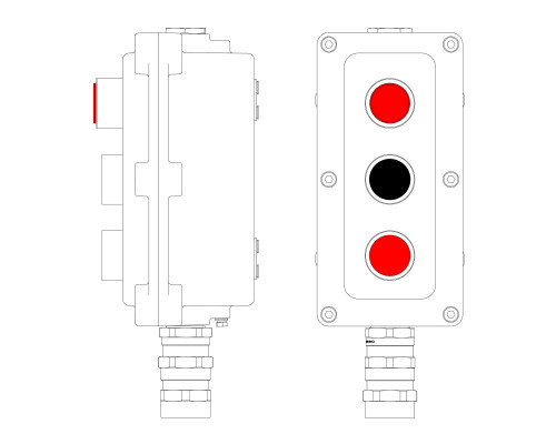 Взрывонепроницаемый пост управления из алюминия LCSD-03-B-MB-L1R(220)x1-P1B(11)x1-P1R(11)x1-PBMB-KA2MHK / 1Ex d IIB T5 Gb / Ex tb IIIC T95°С Db IP66 LCSD21000109 | Взрывонепроницаемый пост управления из алюминия LCSD-03-B-MB-L1R(220)x1-P1B(11)x1-P1R(11)x1-PBMB-KA2MHK / 1Ex d IIB T5 Gb / Ex tb IIIC T95°С Db IP66