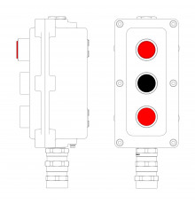 Взрывонепроницаемый пост управления из алюминия LCSD-03-B-MC-L1R(220)x1-P1B(11)x1-P1R(11)x1-PCMB-KA3MHK / 1Ex d IIB T5 Gb / Ex tb IIIC T95°С Db IP66
