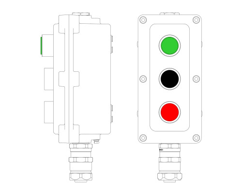 Взрывонепроницаемый пост управления из алюминия LCSD-03-B-MB-L1G(220)x1-P1B(11)x1-P1R(11)x1-PBMB-ANP15BMB / 1Ex d IIB T5 Gb / Ex tb IIIC T95°С Db IP66 LCSD21000121 | Взрывонепроницаемый пост управления из алюминия LCSD-03-B-MB-L1G(220)x1-P1B(11)x1-P1R(11)x1-PBMB-ANP15BMB / 1Ex d IIB T5 Gb / Ex tb IIIC T95°С Db IP66