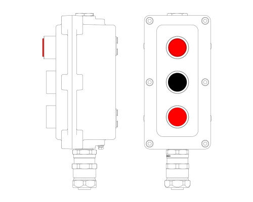 Взрывонепроницаемый пост управления из алюминия LCSD-03-B-MC-L1R(220)x1-P1B(11)x1-P1R(11)x1-PCMB-KAEPM3MHK-20 / 1Ex d IIB T5 Gb / Ex tb IIIC T95°С Db IP66 LCSD21000130 | Взрывонепроницаемый пост управления из алюминия LCSD-03-B-MC-L1R(220)x1-P1B(11)x1-P1R(11)x1-PCMB-KAEPM3MHK-20 / 1Ex d IIB T5 Gb / Ex tb IIIC T95°С Db IP66